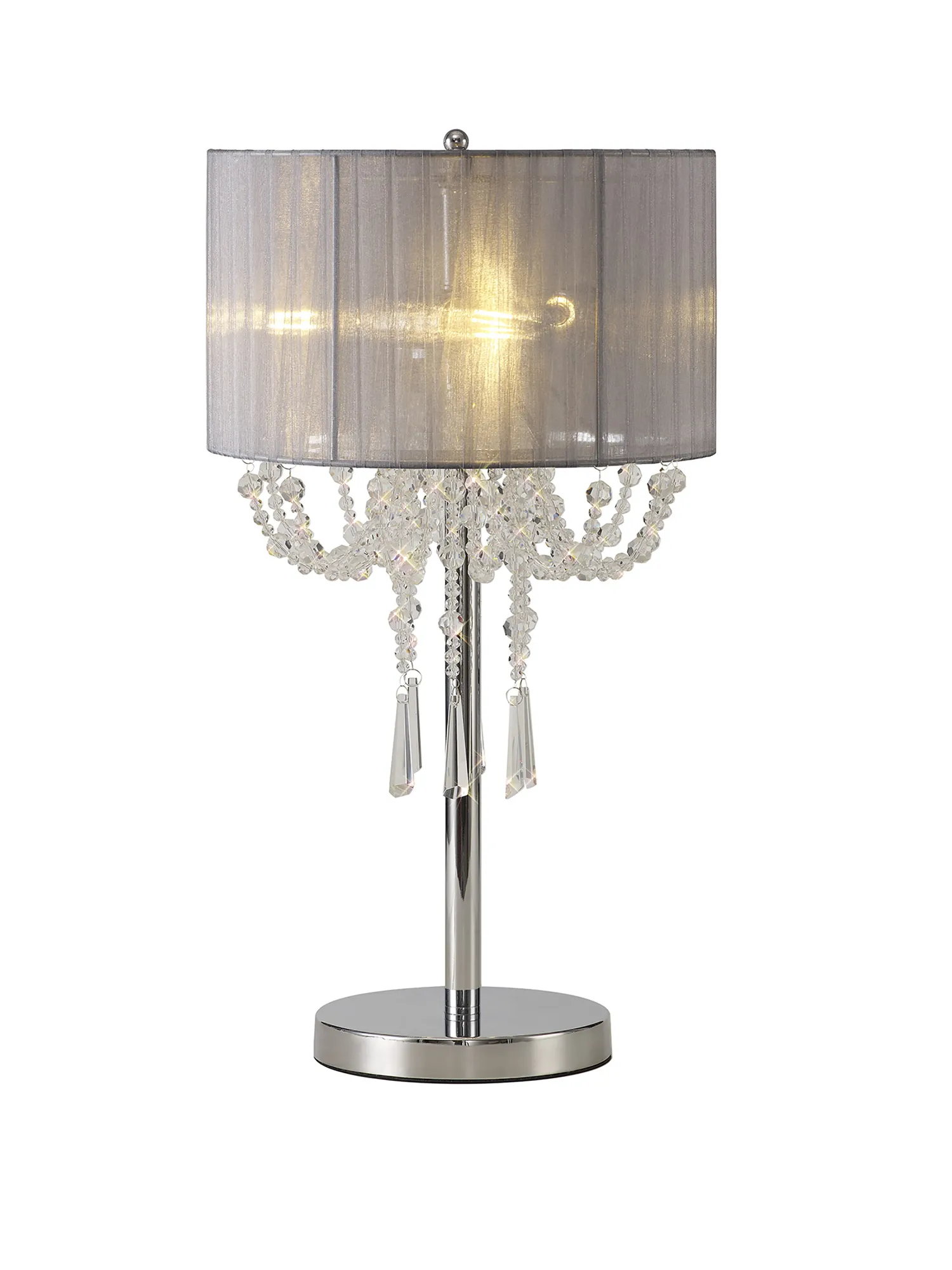 Freida Polished Chrome-Grey Crystal Table Lamps Diyas Shaded Table Lamps